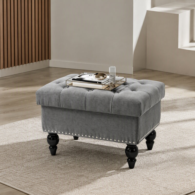 Tabouret de repose-pieds de salon et repose-pieds capitonné classique avec repose-pieds antidérapants