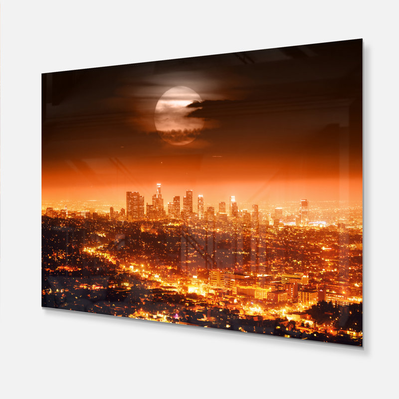 « full moon » par-dessus los angeles, impression sur toile tendue cityscape, H 30 po x l 40 po x P 1 po, Toile tendue