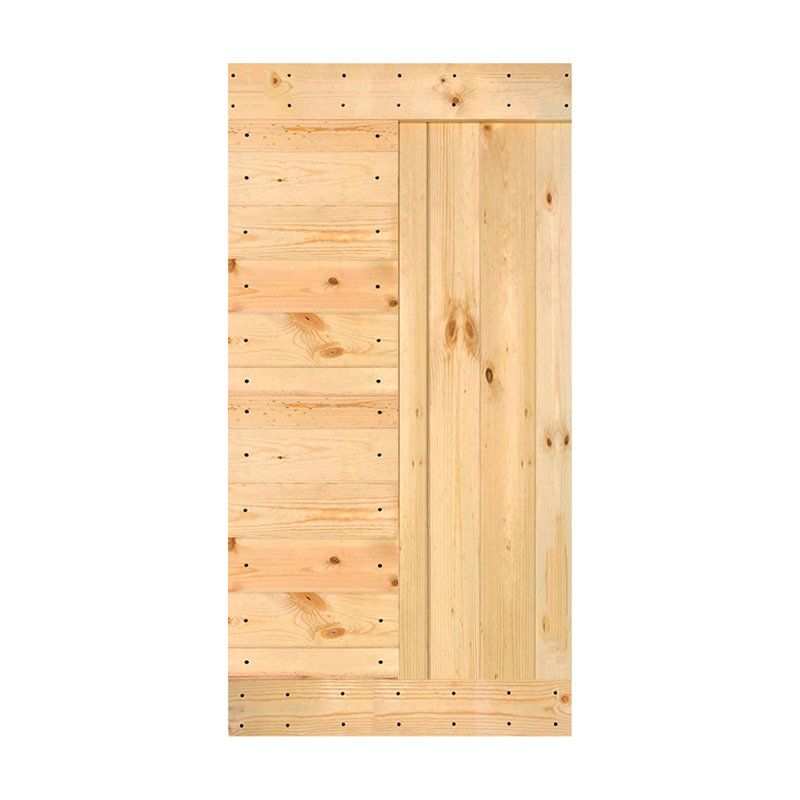 Porte de grange en bois peint à panneaux L Series sans trousse de quincaillerie d'installation, Sans finition, 42 po x 84 po