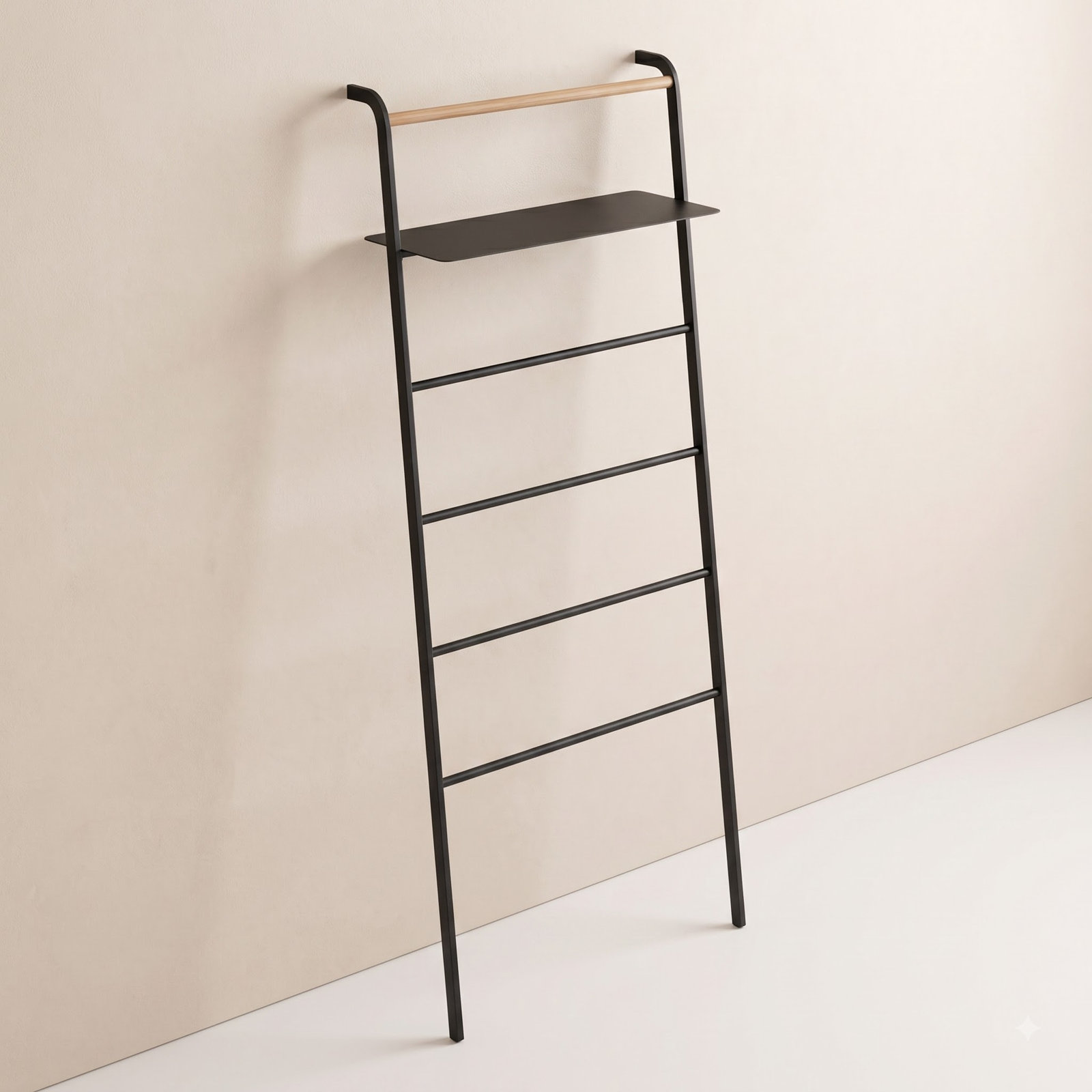 Leaning Blanket Ladder with Shelf, Black