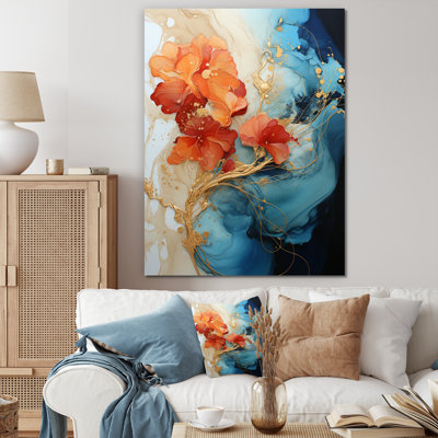 Breelan Orange Teal Abstract Fractal - Fractals Large Wall Art