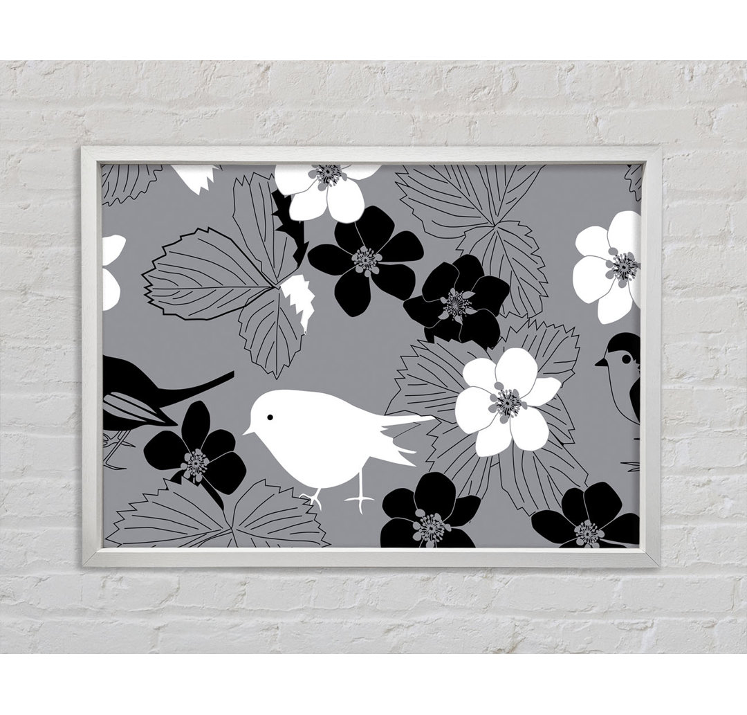 Songbird Petals Grey - Single Picture Frame Kunstdrucke auf Leinwand