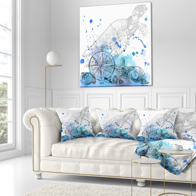 Créatures marines - oreiller imprimé animal, 16 po x 1 po, Coussin décoratif