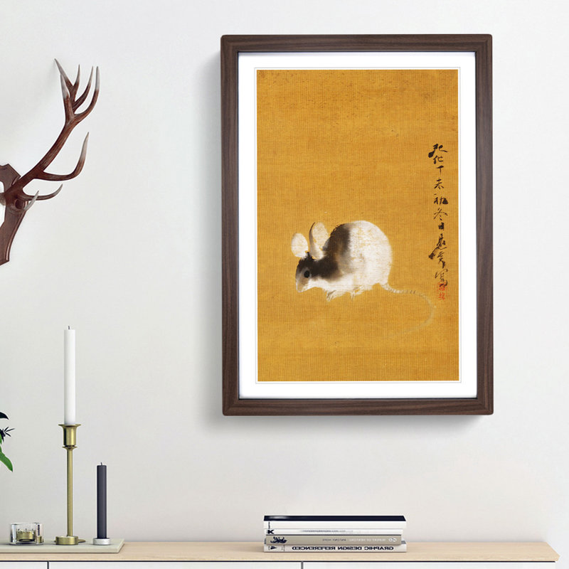 Mouse by Shibata Zeshin - Framed Print, Walnut Framed, 87cm H x 62cm W x 2cm D