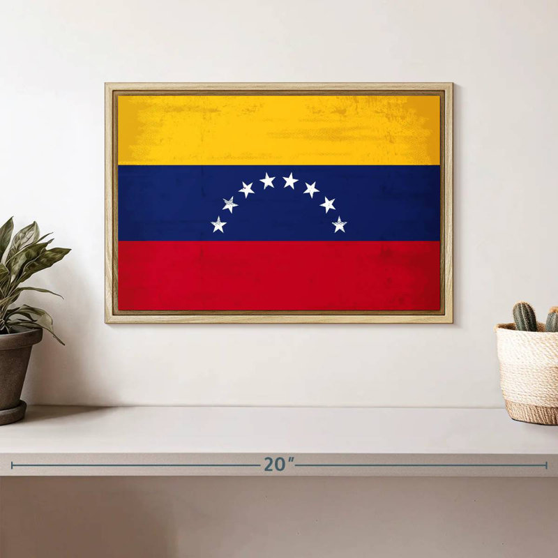 Drapeau du Vénézuéla, Cadre flottant en bois naturel, 13 po x 9 po