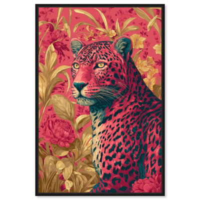 «Fire Flower Feline», impression murale sur toile rose par Art Remedy, cadre noir, 10 x 15