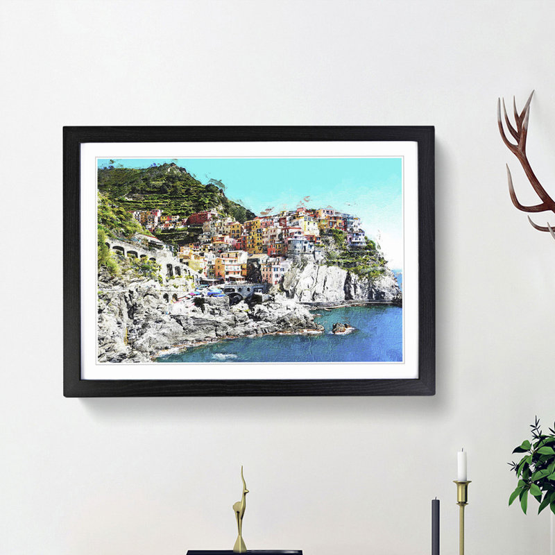 Cinque Terre in Italy - Picture Frame Painting Print, Black Framed, 48cm H x 65cm W x 2cm D