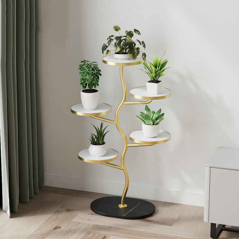 Support pour plante à 5 niveaux, Noir / doré / blanc