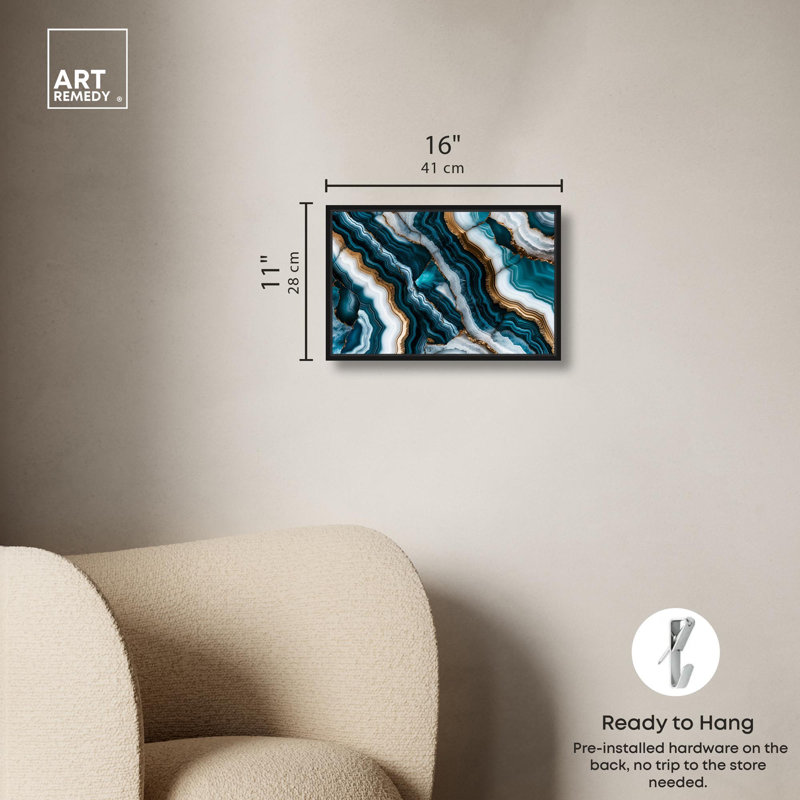 «Teal Tides Treasure I» par Teal , H 11 po x l 16 po, Cadre flottant noir