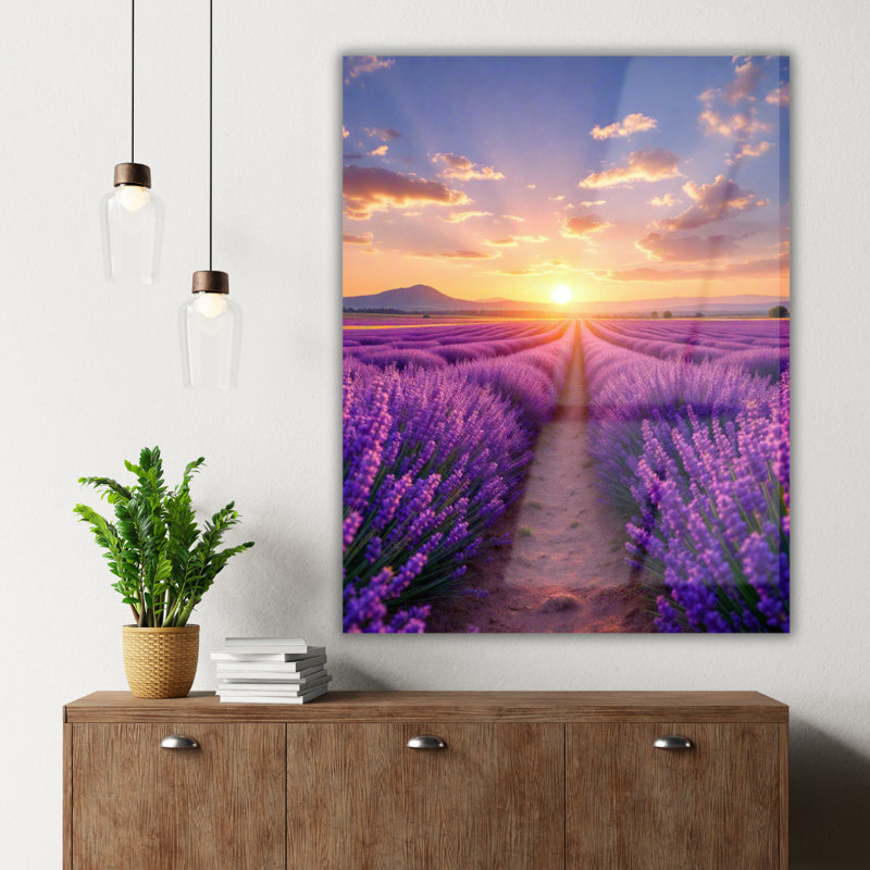 Art mural en verre trempé lavande, H 36 po x l 24 po