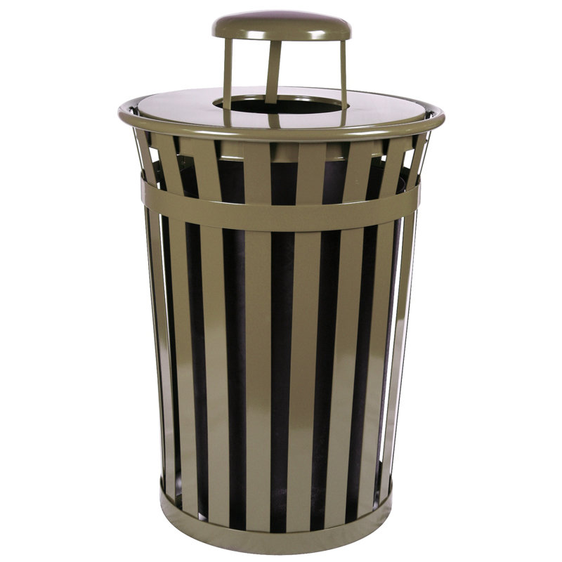 Oakley Steel Open Outdoor Trash/Recycling Bins, Brown, Rain Cap Top, 36