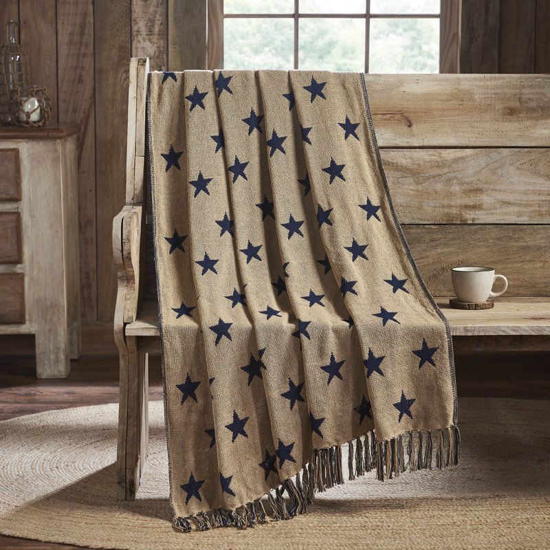 Navy Star Jacquard Woven Cotton Throw Blanket 50x60