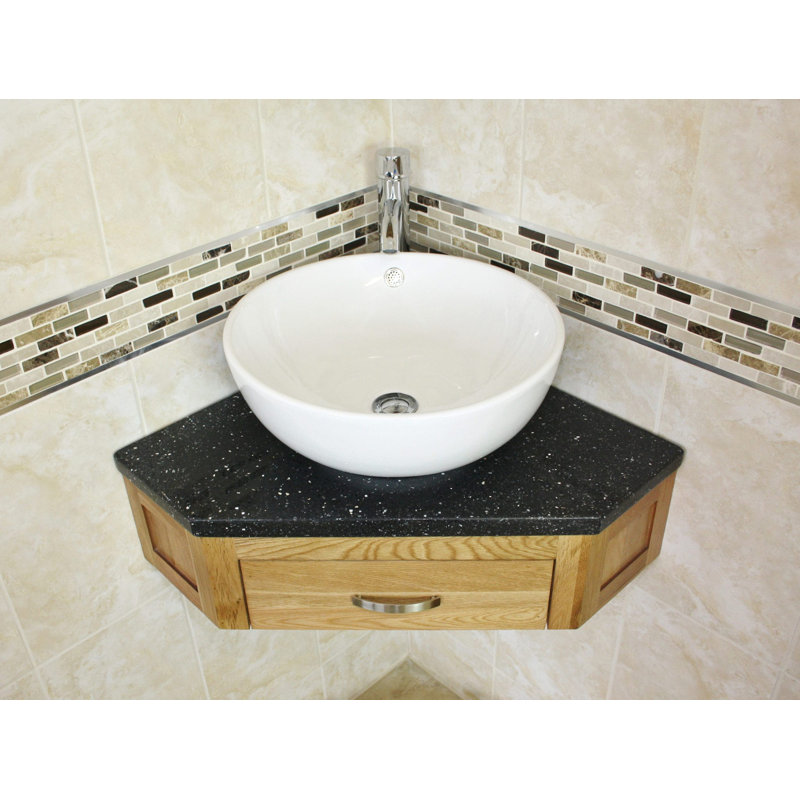 Covarrubias 550mm Single Bathroom Vanity with Vessel Ceramic Basin, Black Quartz