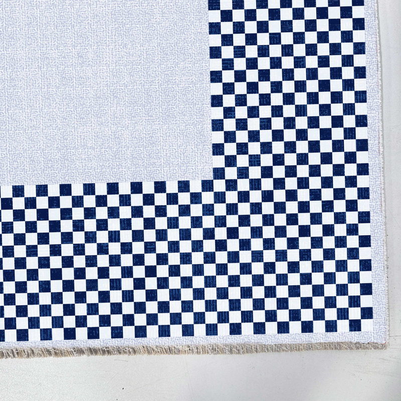 Tapis de couloir en chenille bleu marine moderne de conception moderne antidérapant, Rectangle 5' x 2'8"