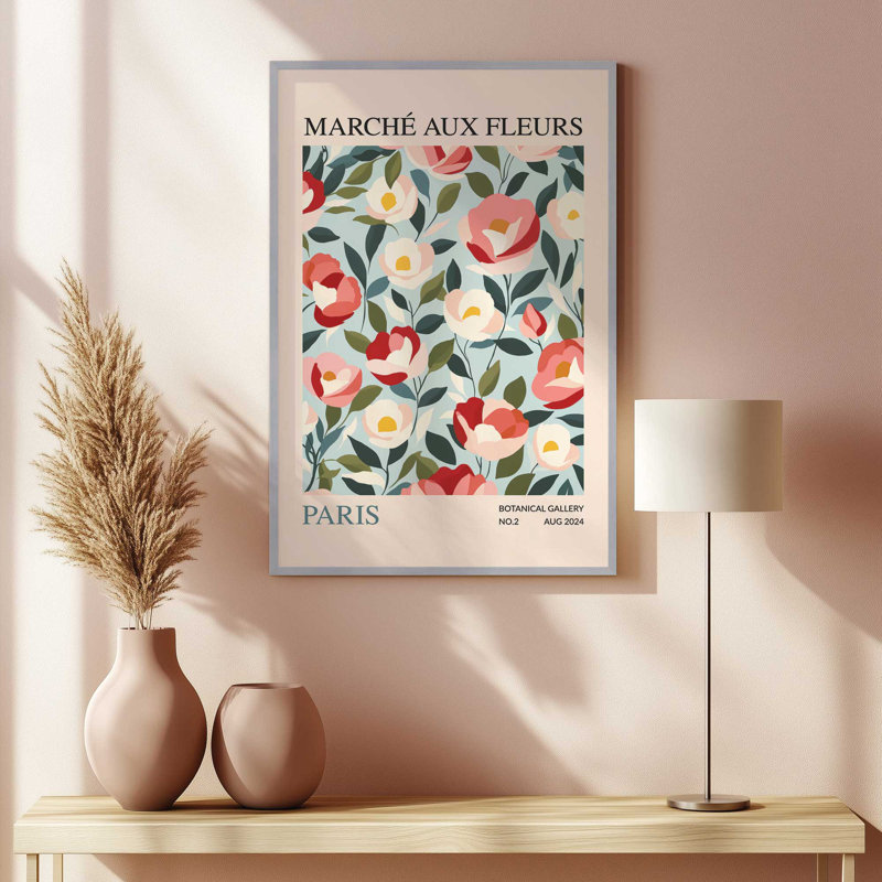 Imprimé du marché aux fleurs de Paris , Reproduction encadrée sans passe-partout, Zinc patiné