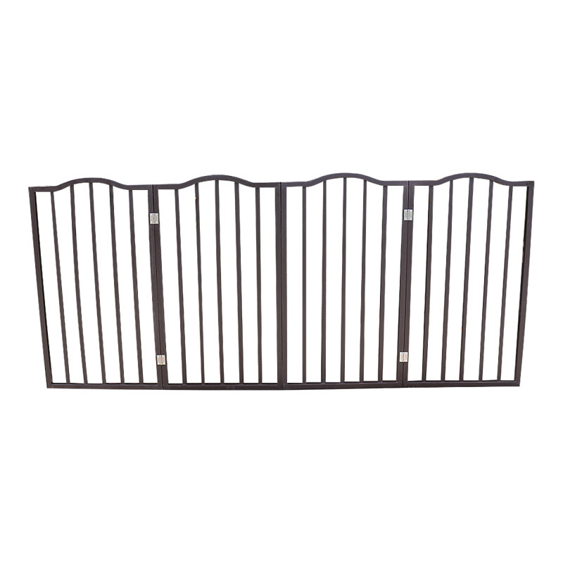 Barrière pour animaux - Barrière pour chiens, portes, escaliers ou maison - Autoportante, pliante, brune, en bois arqué
