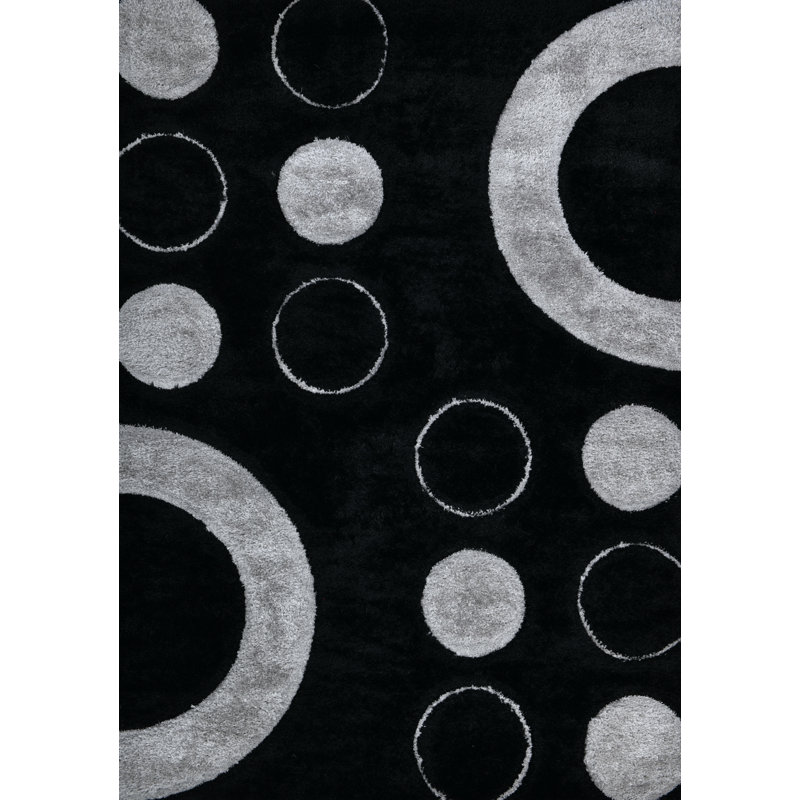 Tapis RugGuy géométrique contemporain à bulles noires et grises - pour salon et salle à manger - 160 x 220 cm, ne peluche pas, facile à nettoyer