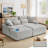 Corduroy Upholstered Sectional Sofa with Wood Table Top, 74" Modular Cloud Couch Lounge with Armrests & Throw Pillows For Living Room, Gray-1403869162