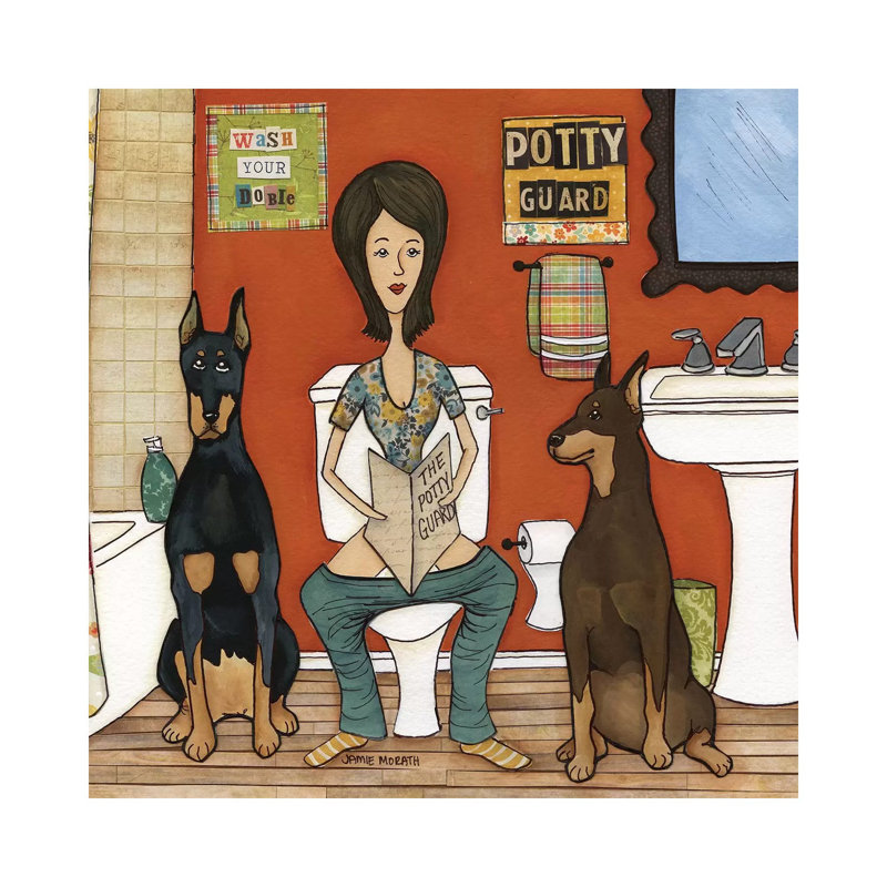 «Potty Guard» par Jamie Morath - peinture sur toile tendue, H 12 po x l 12 po x P 0,75 po
