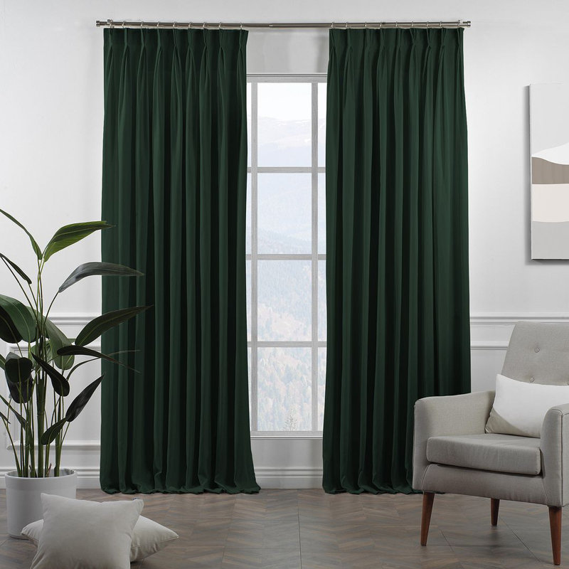 Room Darkening Single Curtain Panel, Green, 130cm Width x 265cm Drop