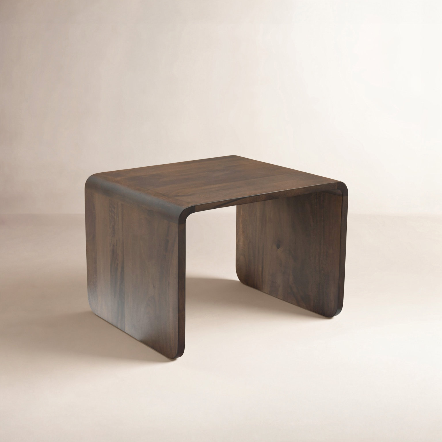 Carrie Solid Wood C-Shaped Side Table, Dark Brown