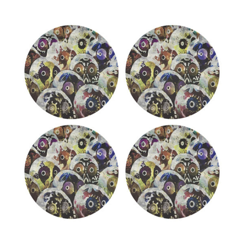 Dia De Los Muertos Rich Vegan Leather Round Coasters