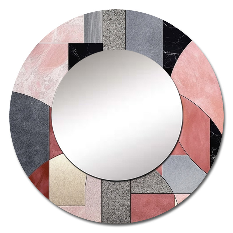 «Pink Transcendent Angles II», miroir mural unique de formes abstraites, miroir rond moderne, impression d'art en métal