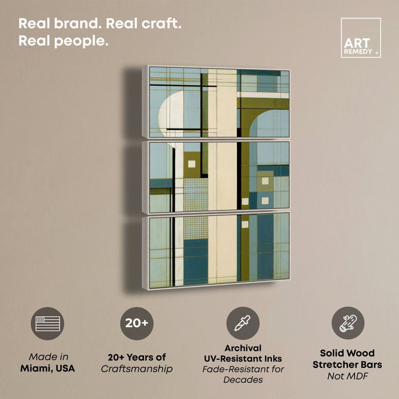 Ensemble de décoration murale de bureau « Plan vertical II » avec toile encadrée, par Art Remedy, cadre argenté, 40 x 20