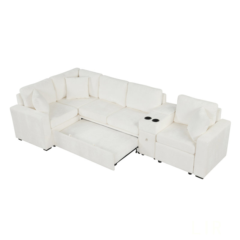 Canapé-lit modulaire convertible en L 120,5 po avec canapé-lit modulaire réversible avec lit escamotable, porte-gobelets et grand espace de rangement pour le salon