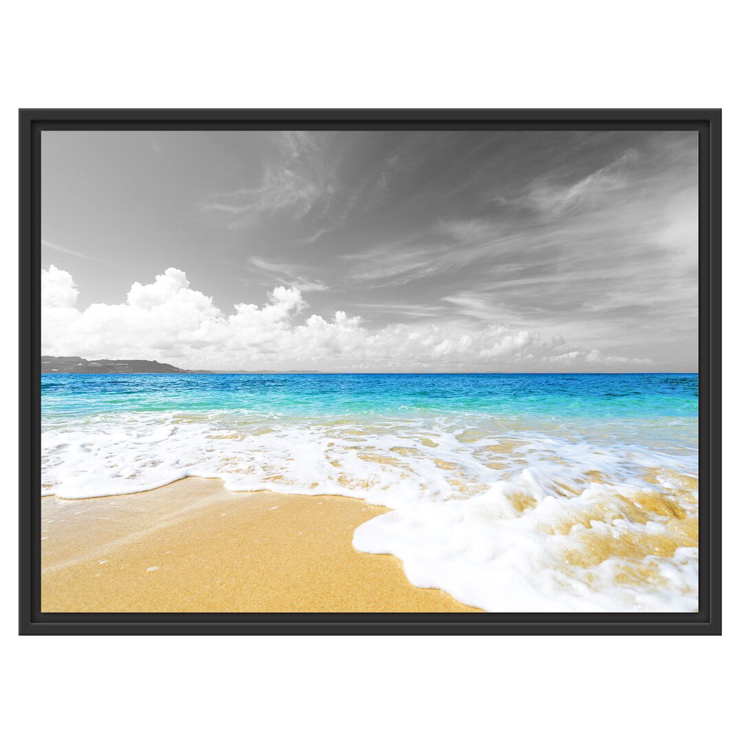 Gerahmtes Wandbild Sandstrand mit Welle