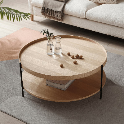 Stylish & Modern Dualta, 3 Legs Tray Top Round Coffee Table with Storage Shelf by 17 Stories