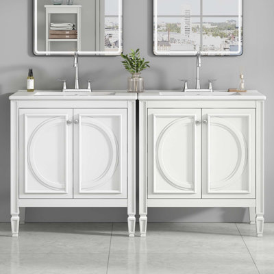 Ensemble de meuble-lavabo 60 po avec lavabo double 60 po, lavabo en céramique, portes à fermeture en douceur avec tablette et tiroir de rangement