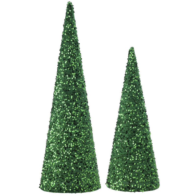 18-24" Sequin Cone Tree Set of 2, Green