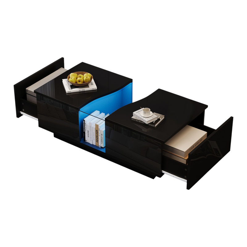 Pedestal Coffee Table with Storage, Black
