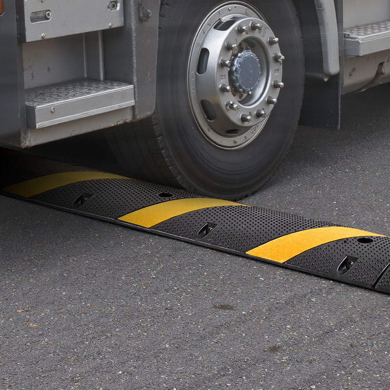 6FT Rubber Speed Bump, 2 Channel, Heavy Duty Traffic Speed Hump, 22000 lbs/axle Load Capacity, 72 in Cable Protector Ramp with Expansion Screws, for Asphalt Concrete Gravel Driveway Road, 1 Pack