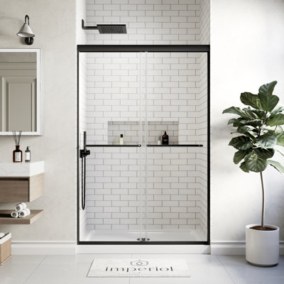 Porte de douche coulissante double semi-sans cadre l 44 po - 48 po x H 70 po avec verre trempé transparent de 1/4 po (6 mm)