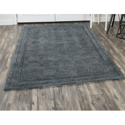 Tapis gris foncé en laine touffeté à la main Phan