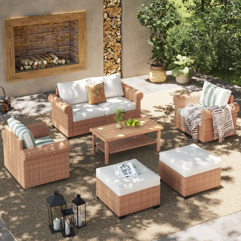 6 - Person Outdoor Wicker Seating Group With Cushions