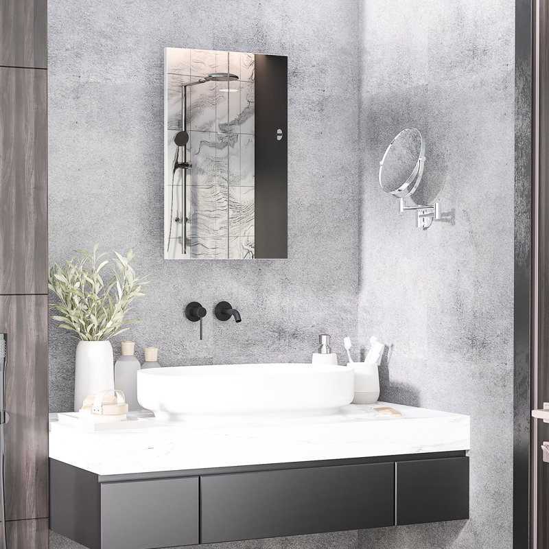 Armoire de salle de bain murale encastrée avec miroir, blanc, acier inoxydable, encastré efficace, acier avec rangement
