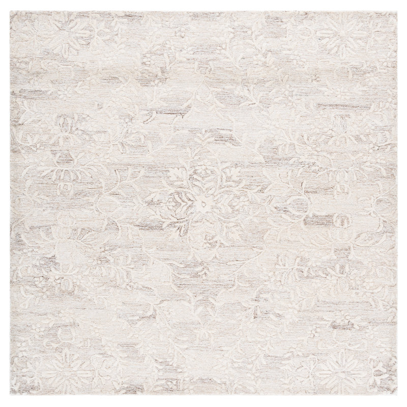 401 Hand Tufted Wool Pile Floral Rug, Square 6'
