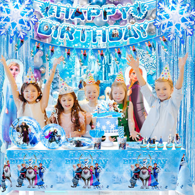 Articles de fête d'anniversaire congelés, 145 pièces de décorations de fête congelées et vaisselle
