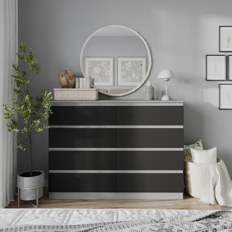 Sinahi 120cm W Chest of Drawers, Grey Carcass/Black
