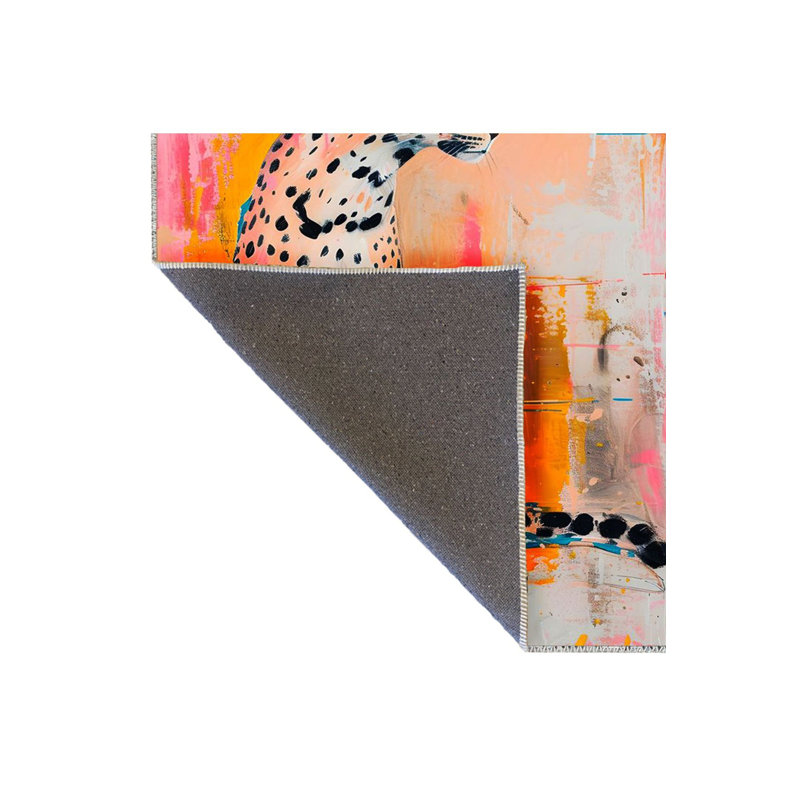 Tapis décoratif tissé multicolore à motif léopard lavable à la machine, Sous-tapis rectangulaire 5 pi 1 po x 7 pi 7 po inc