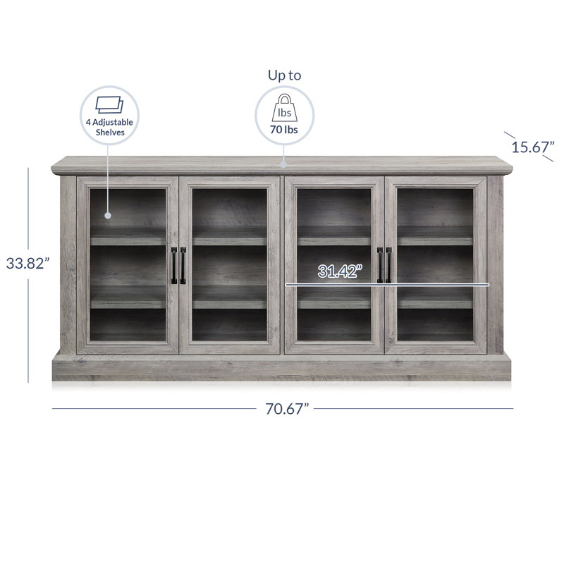 Buffet en bois manufacturé de 70 po de largeur, Gris délavé