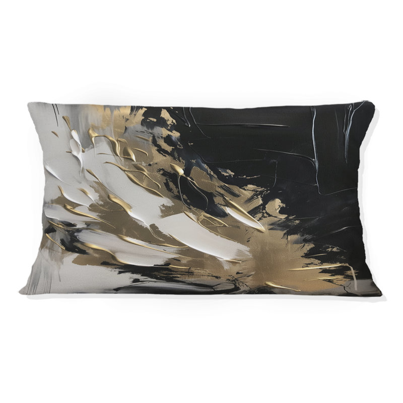 Organic Bliss Minimal Abstract Gold and Black - Coussin décoratif avec peinture abstraite
