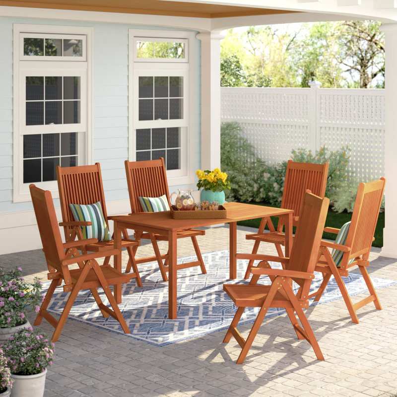 Aleha 6 - Person Wood Patio Dining Set with Rectangular Table