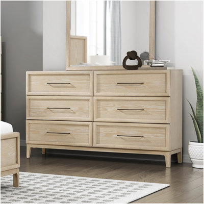 Contemporary Design Dresser Of 6-Drawers Light Brown Finish Ball Bearing Glides Wooden Bedroom Furniture 1Pc