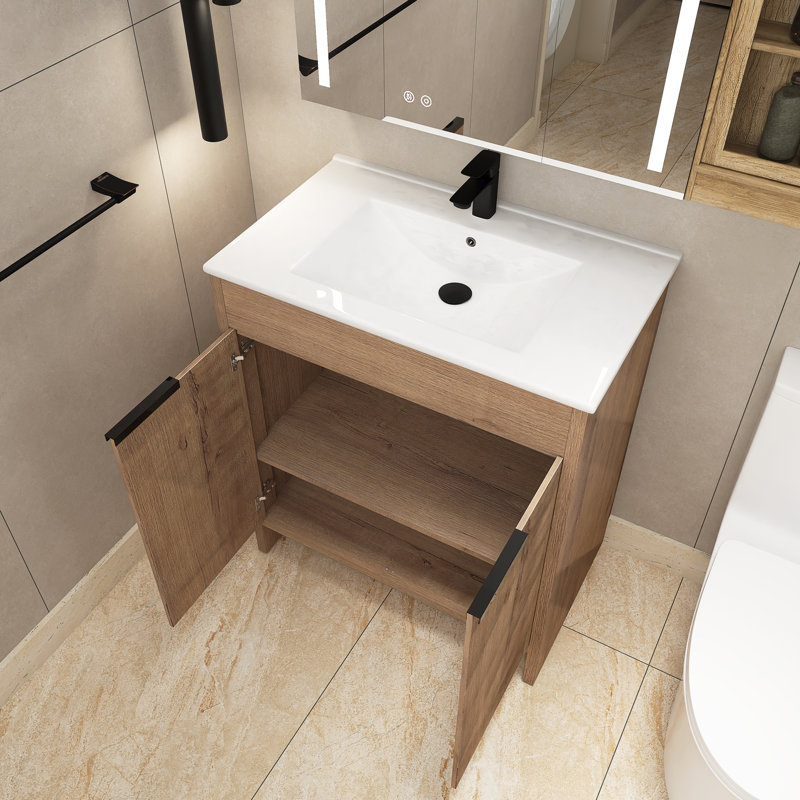 Meuble-lavabo simple 30 po avec plateau Meras, Blanc