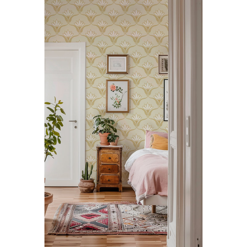 Shanghai Wallflower 10' L x 24" W Wallpaper Roll, Harvest Yellow, Premium Paper