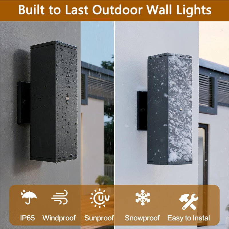 Modern Outdoor Wall Light Fixture – Dusk to Dawn Sensor Sconce, Black Square Design (2-Pack)